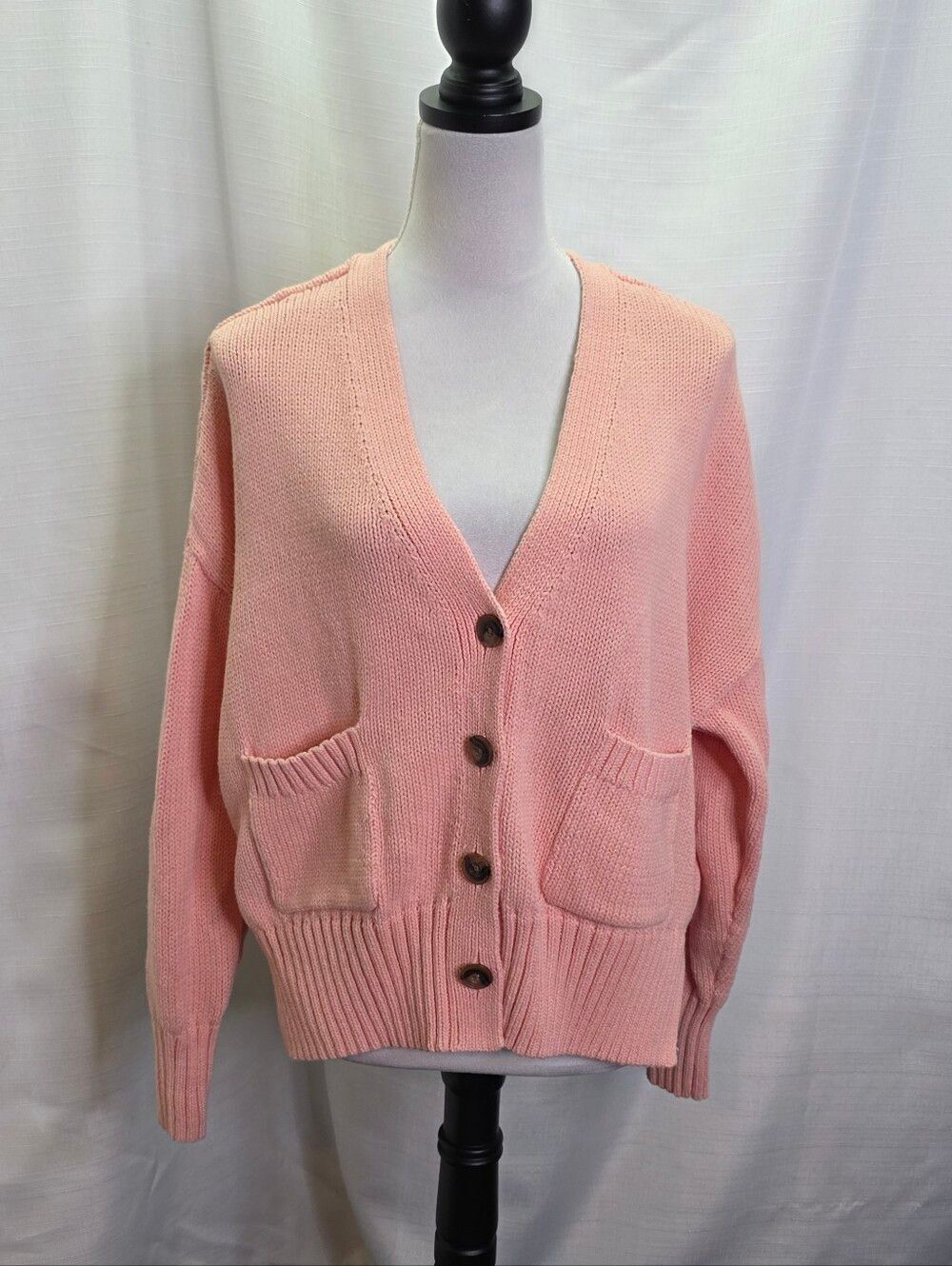 A New Day Pink Oversized Knit Button Cardigan Size Small